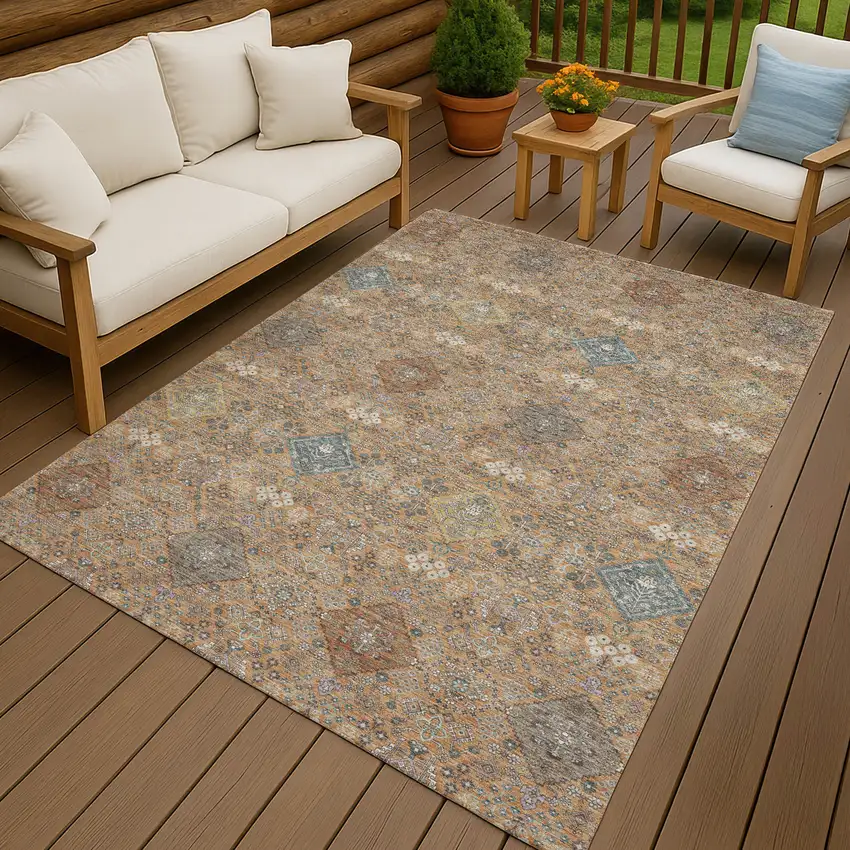 Copper And Orange Oriental Washable Indoor Outdoor Area Rug Photo 4