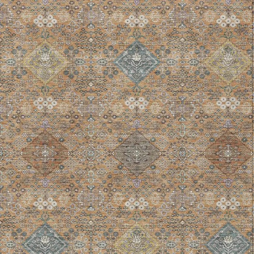 Copper And Orange Oriental Washable Indoor Outdoor Area Rug Photo 2