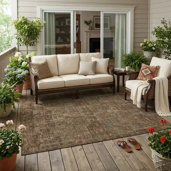 Copper And Orange Oriental Washable Indoor Outdoor Area Rug Photo 1