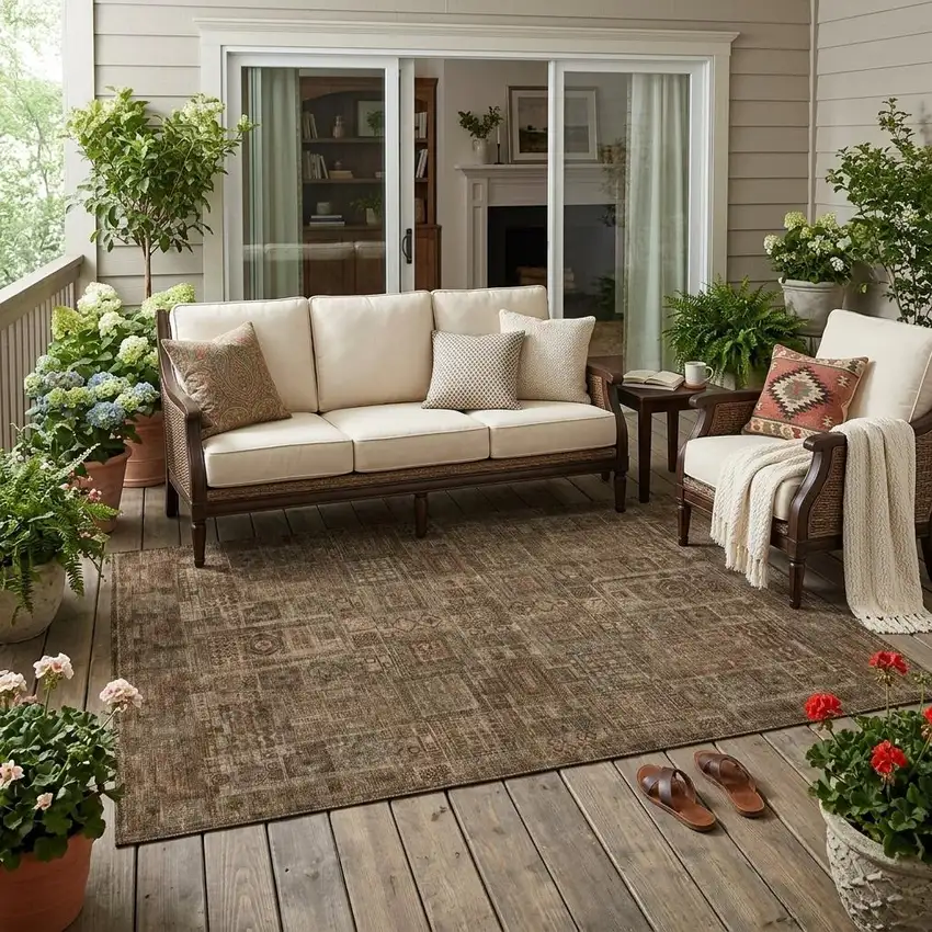 Copper And Orange Oriental Washable Indoor Outdoor Area Rug Photo 1