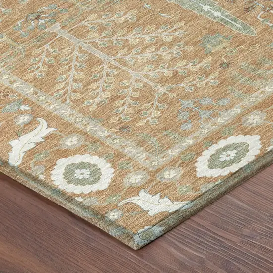 Copper And Orange Oriental Washable Indoor Outdoor Area Rug Photo 3
