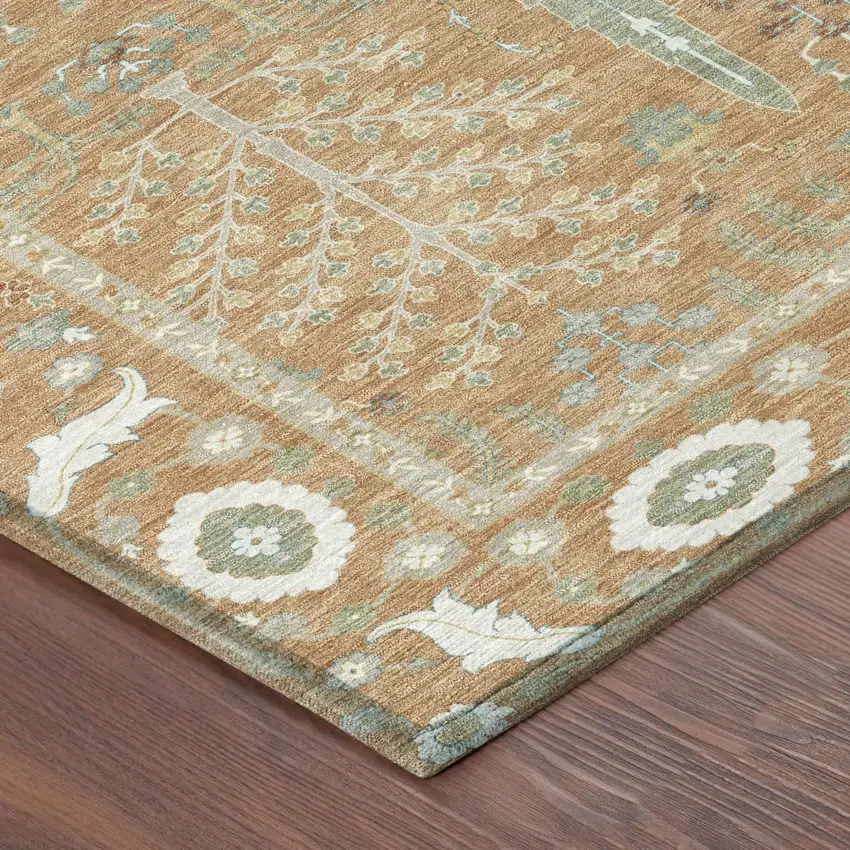 Copper And Orange Oriental Washable Indoor Outdoor Area Rug Photo 3