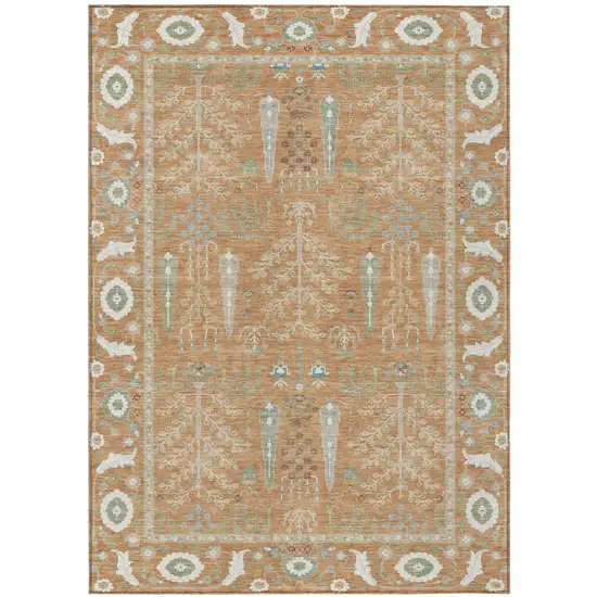 Copper And Orange Oriental Washable Indoor Outdoor Area Rug Photo 2