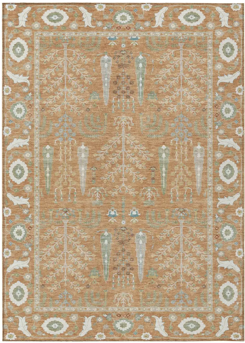 Copper And Orange Oriental Washable Indoor Outdoor Area Rug Photo 2