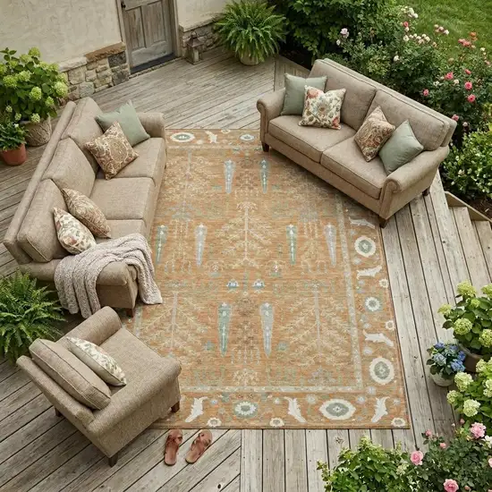 Copper And Orange Oriental Washable Indoor Outdoor Area Rug Photo 1