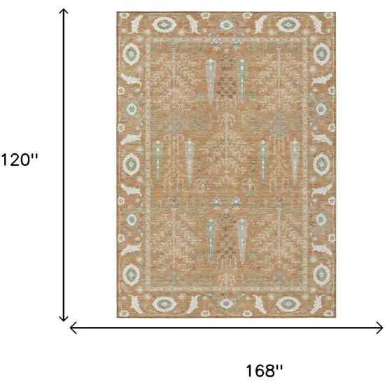 Copper And Orange Oriental Washable Indoor Outdoor Area Rug Photo 5