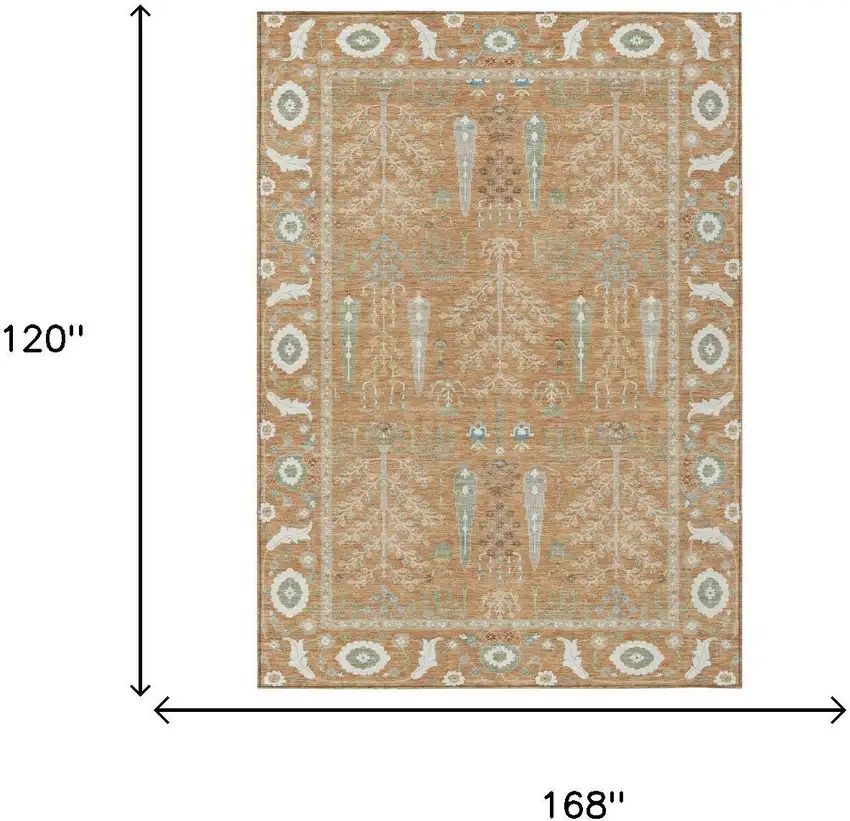 Copper And Orange Oriental Washable Indoor Outdoor Area Rug Photo 5
