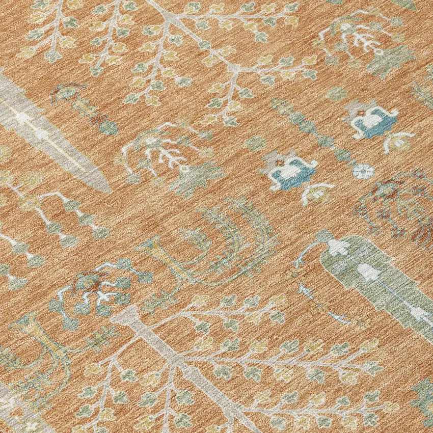 Copper And Orange Oriental Washable Indoor Outdoor Area Rug Photo 4