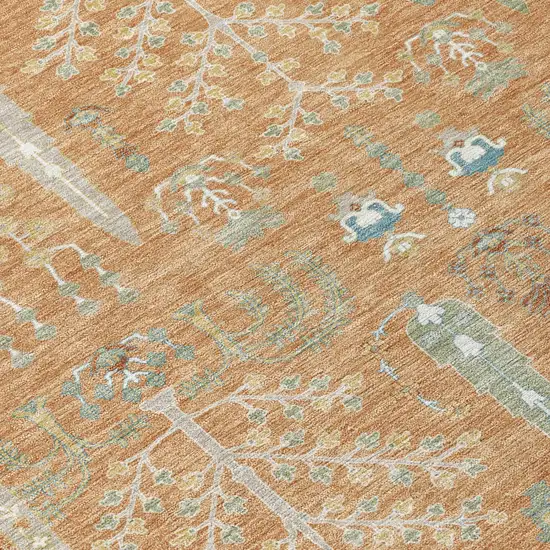 Copper And Orange Oriental Washable Indoor Outdoor Area Rug Photo 4