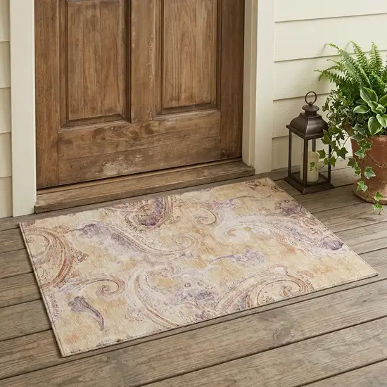 Copper And Orange Paisley Washable Indoor Outdoor Area Rug Photo 1