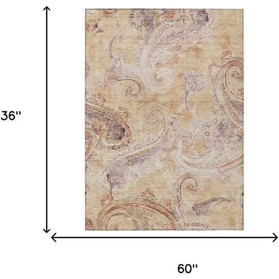 Copper And Orange Paisley Washable Indoor Outdoor Area Rug Photo 7