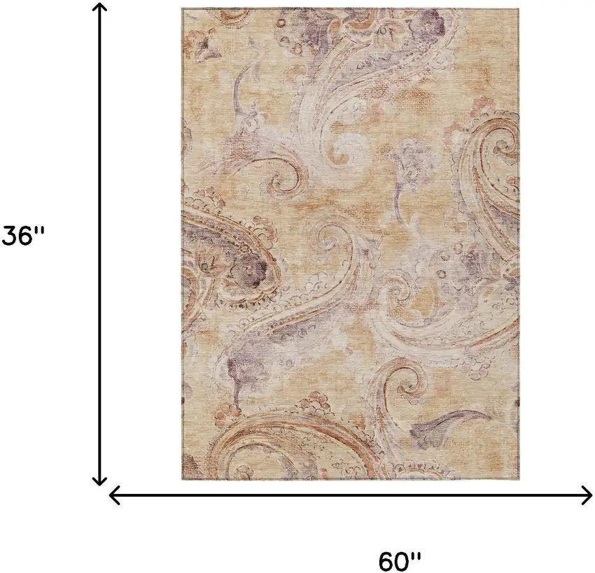 Copper And Orange Paisley Washable Indoor Outdoor Area Rug Photo 7