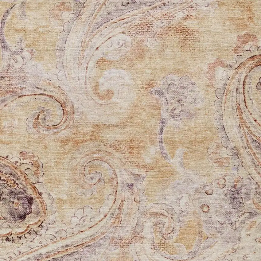 Copper And Orange Paisley Washable Indoor Outdoor Area Rug Photo 3