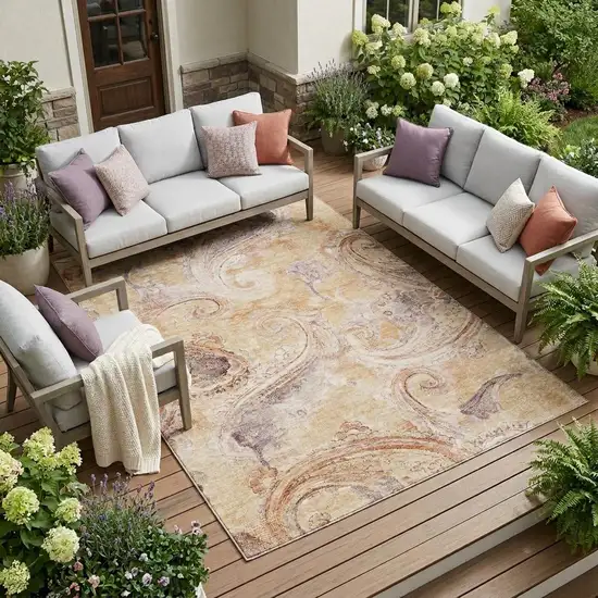 Copper And Orange Paisley Washable Indoor Outdoor Area Rug Photo 1