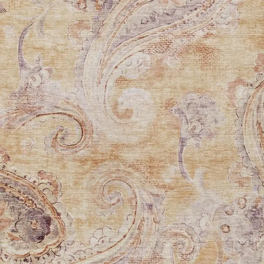 Copper And Orange Paisley Washable Indoor Outdoor Area Rug Photo 3