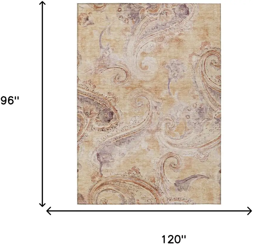 Copper And Orange Paisley Washable Indoor Outdoor Area Rug Photo 7