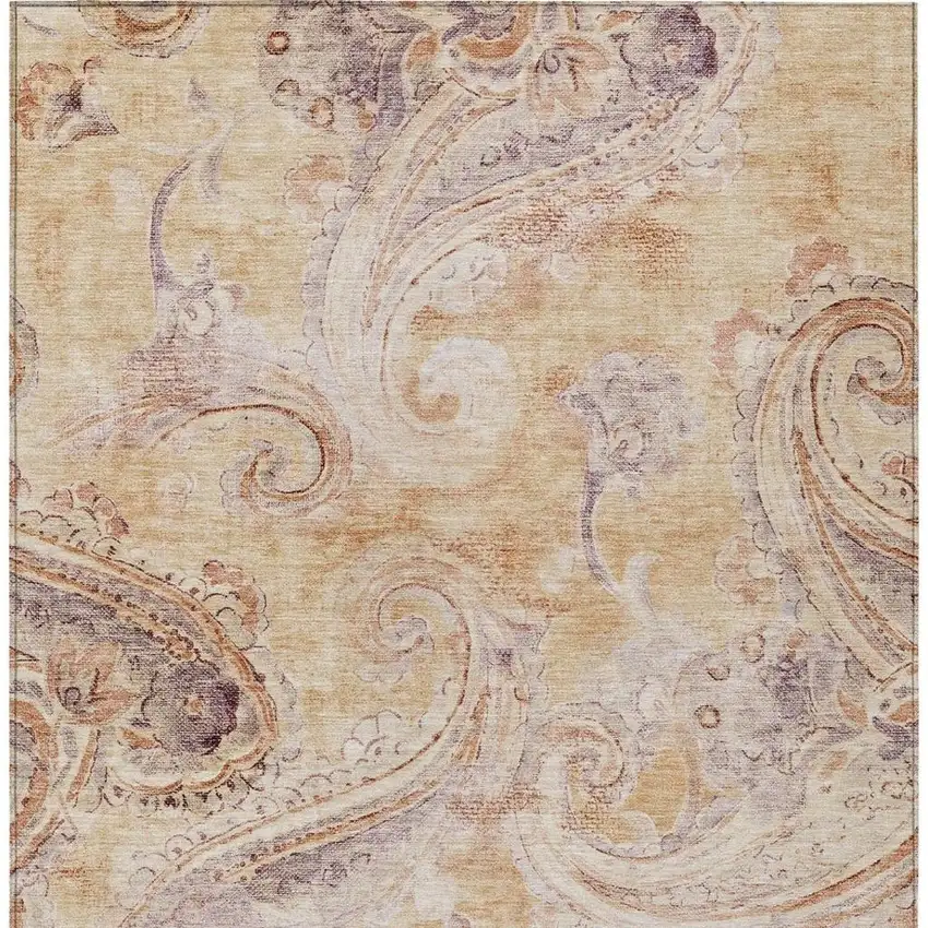 Copper And Orange Paisley Washable Indoor Outdoor Area Rug Photo 4