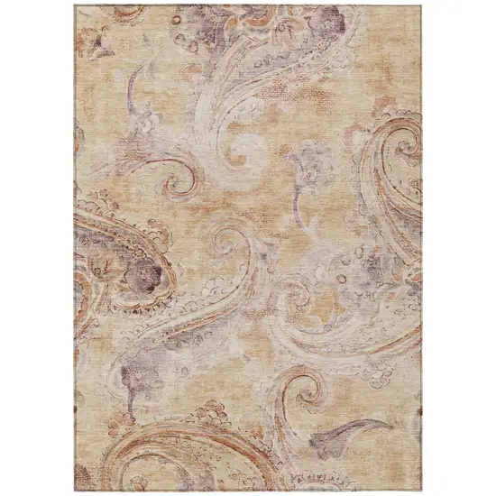 Copper And Orange Paisley Washable Indoor Outdoor Area Rug Photo 2