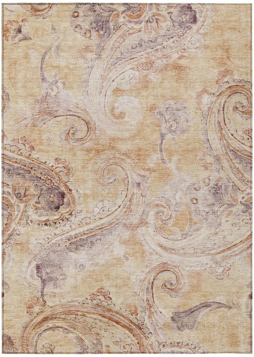 Copper And Orange Paisley Washable Indoor Outdoor Area Rug Photo 2