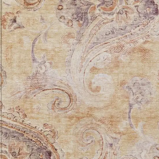 Copper And Orange Paisley Washable Indoor Outdoor Area Rug Photo 3