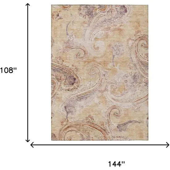 Copper And Orange Paisley Washable Indoor Outdoor Area Rug Photo 7