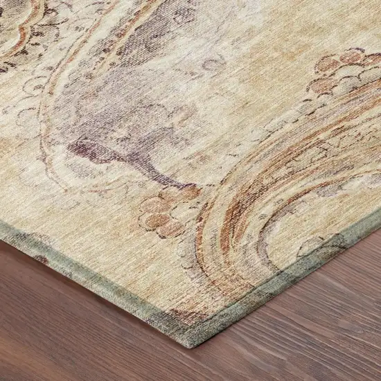 Copper And Orange Paisley Washable Indoor Outdoor Area Rug Photo 5