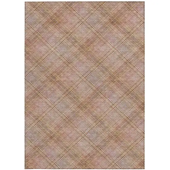 Copper And Orange Plaid Washable Indoor Outdoor Area Rug Photo 2