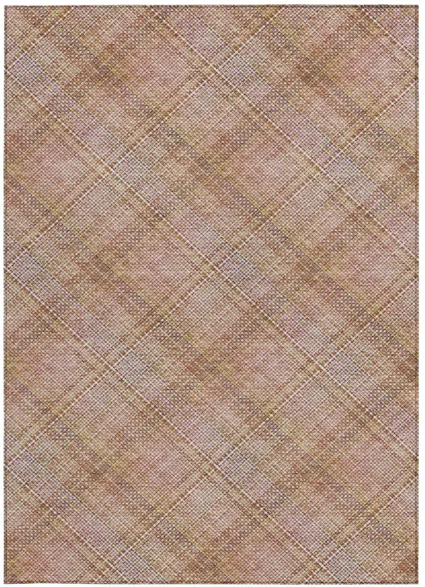 Copper And Orange Plaid Washable Indoor Outdoor Area Rug Photo 2