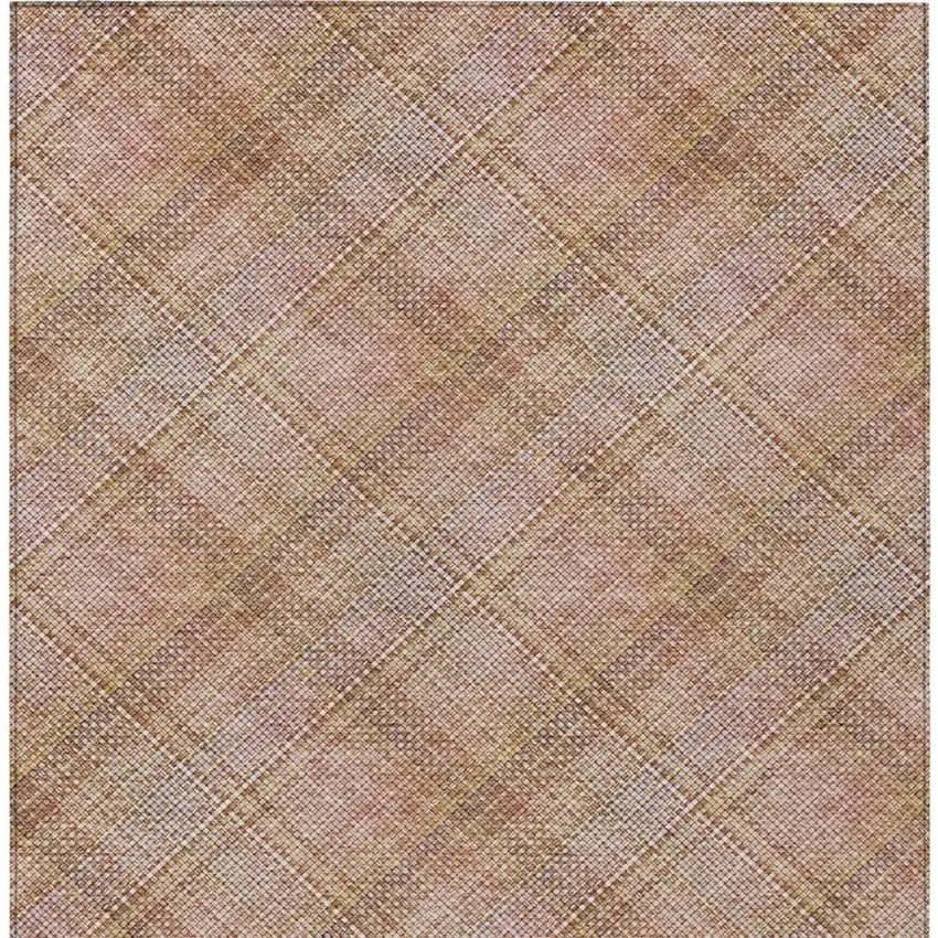 Copper And Orange Plaid Washable Indoor Outdoor Area Rug Photo 9