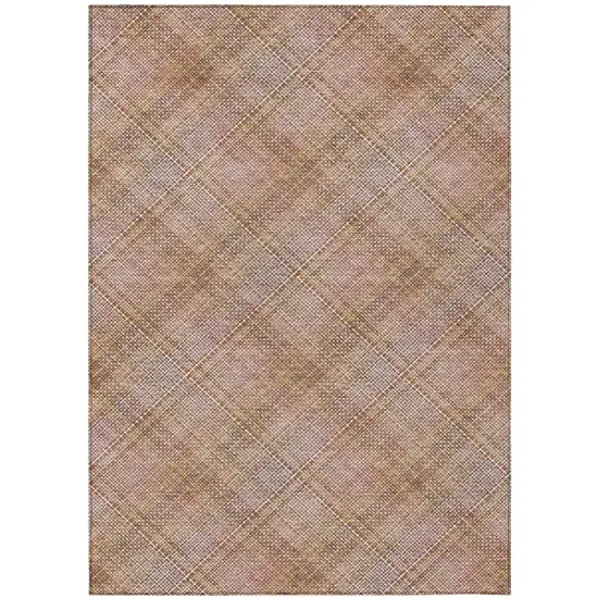 Copper And Orange Plaid Washable Indoor Outdoor Area Rug Photo 3