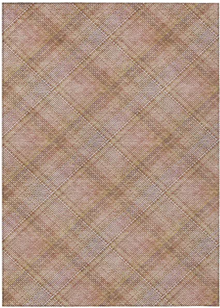 Copper And Orange Plaid Washable Indoor Outdoor Area Rug Photo 3