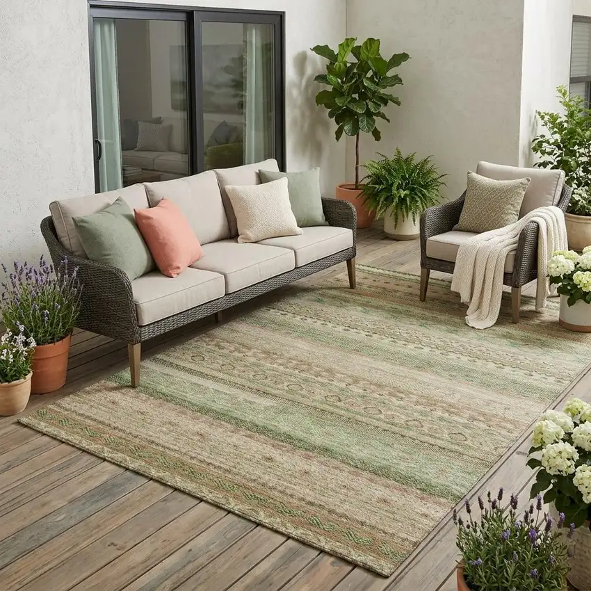 Copper And Orange Striped Washable Indoor Outdoor Area Rug Photo 1