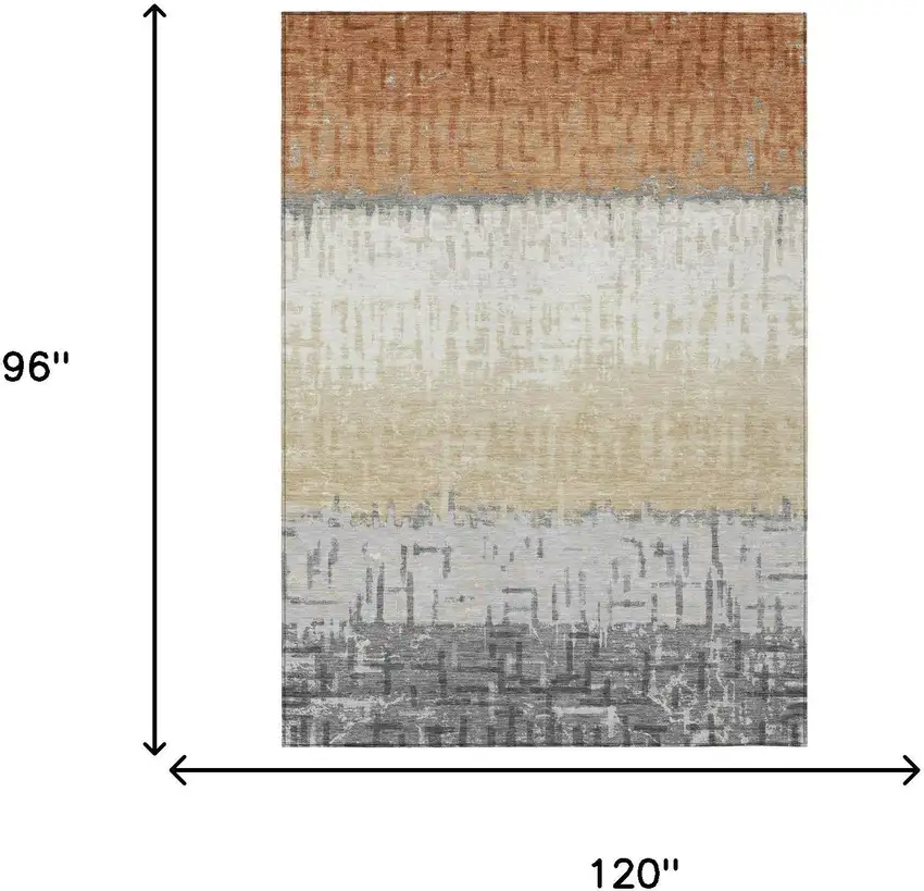 Copper And Orange Striped Washable Indoor Outdoor Area Rug Photo 7