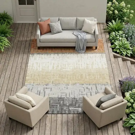 Copper And Orange Striped Washable Indoor Outdoor Area Rug Photo 1