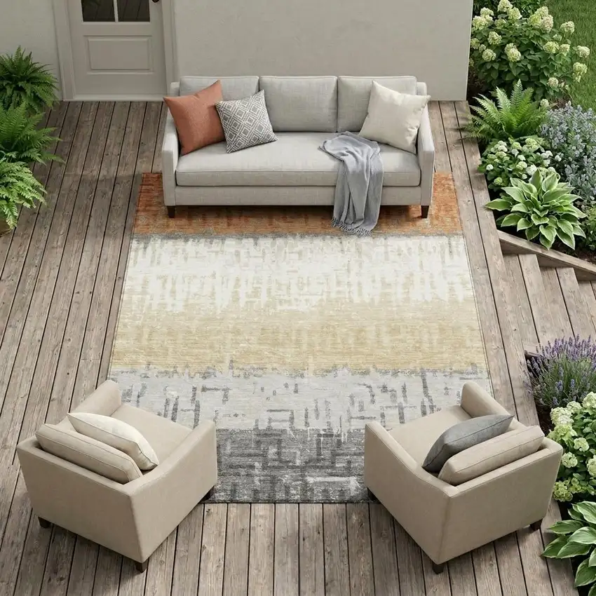 Copper And Orange Striped Washable Indoor Outdoor Area Rug Photo 1