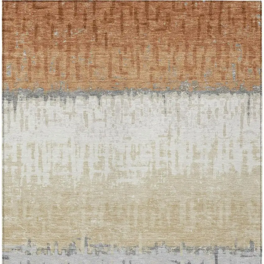 Copper And Orange Striped Washable Indoor Outdoor Area Rug Photo 3