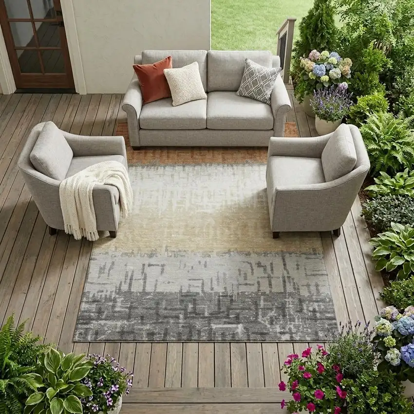 Copper And Orange Striped Washable Indoor Outdoor Area Rug Photo 1