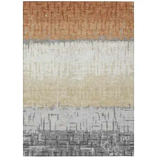 Copper And Orange Striped Washable Indoor Outdoor Area Rug Photo 2