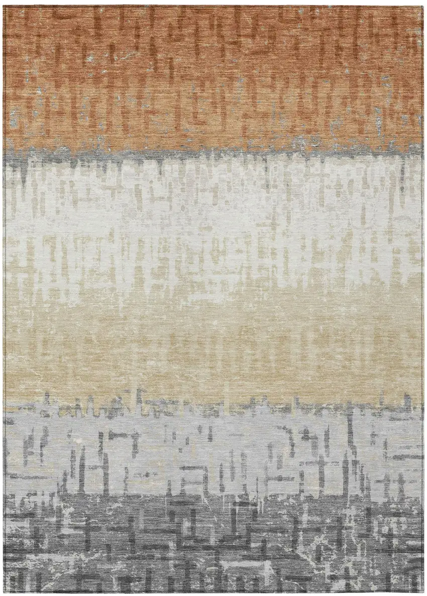 Copper And Orange Striped Washable Indoor Outdoor Area Rug Photo 2