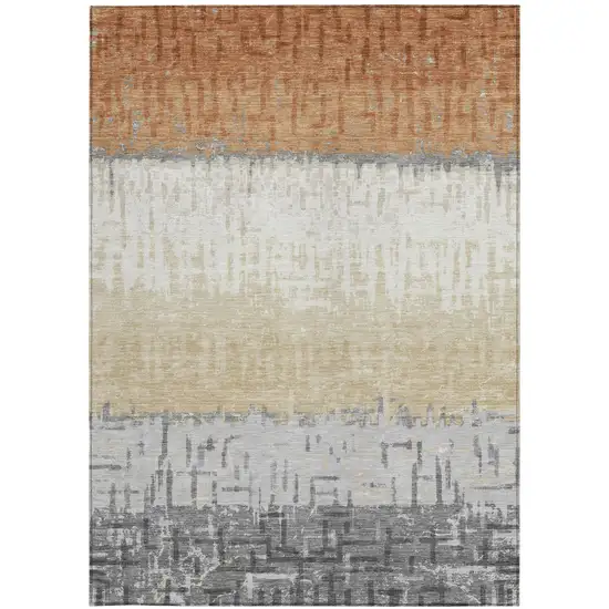 Copper And Orange Striped Washable Indoor Outdoor Area Rug Photo 4