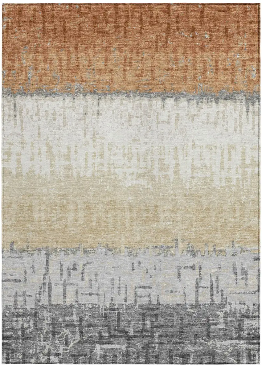 Copper And Orange Striped Washable Indoor Outdoor Area Rug Photo 4