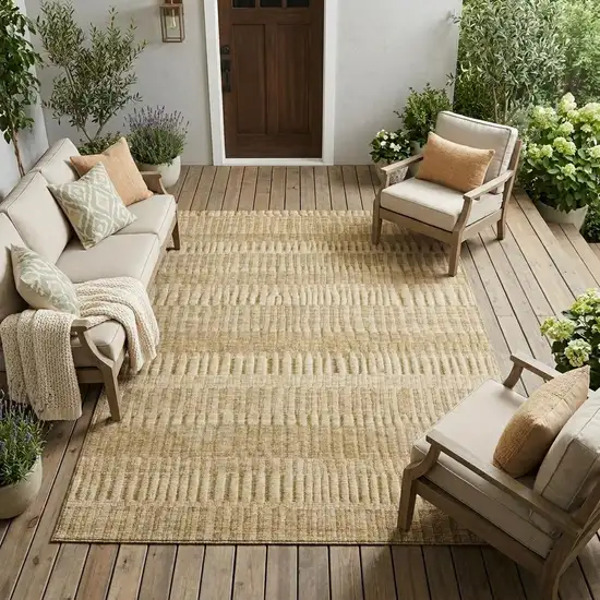 Copper And Orange Striped Washable Indoor Outdoor Area Rug Photo 1