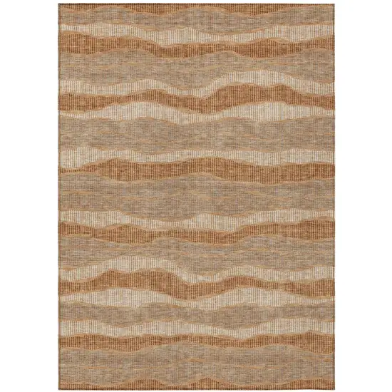 Copper And Orange Striped Washable Indoor Outdoor Area Rug Photo 2