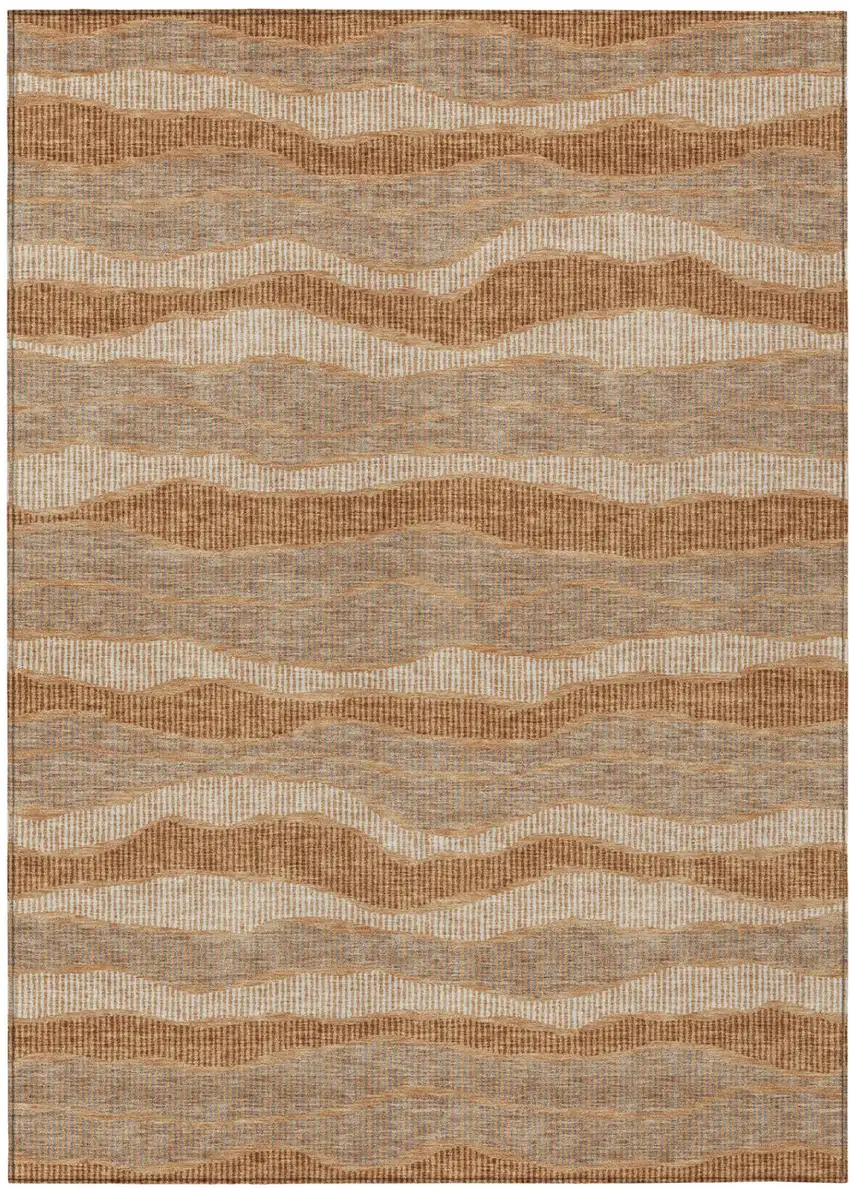 Copper And Orange Striped Washable Indoor Outdoor Area Rug Photo 2