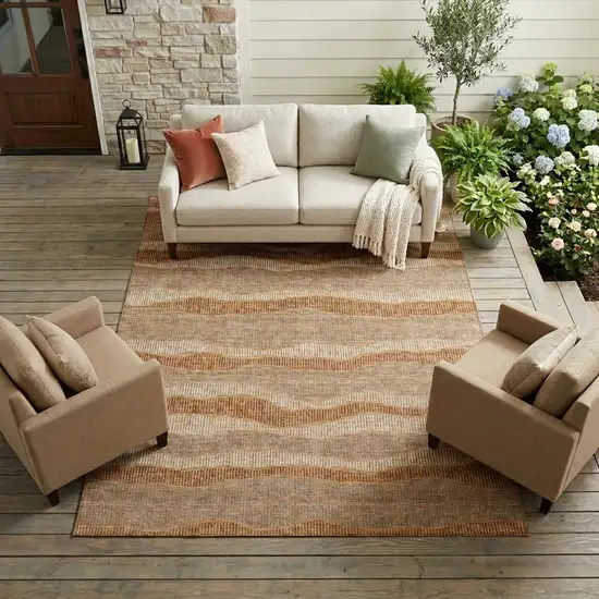 Copper And Orange Striped Washable Indoor Outdoor Area Rug Photo 1