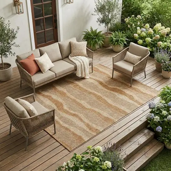 Copper And Orange Striped Washable Indoor Outdoor Area Rug Photo 1