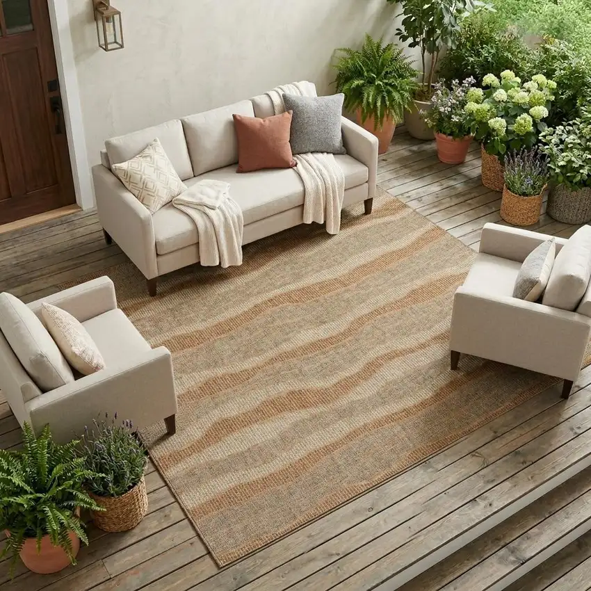 Copper And Orange Striped Washable Indoor Outdoor Area Rug Photo 1