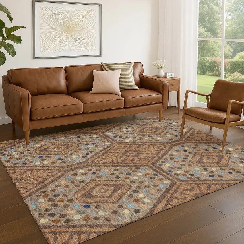 Copper And Orange Tribal Washable Indoor Outdoor Area Rug Photo 5