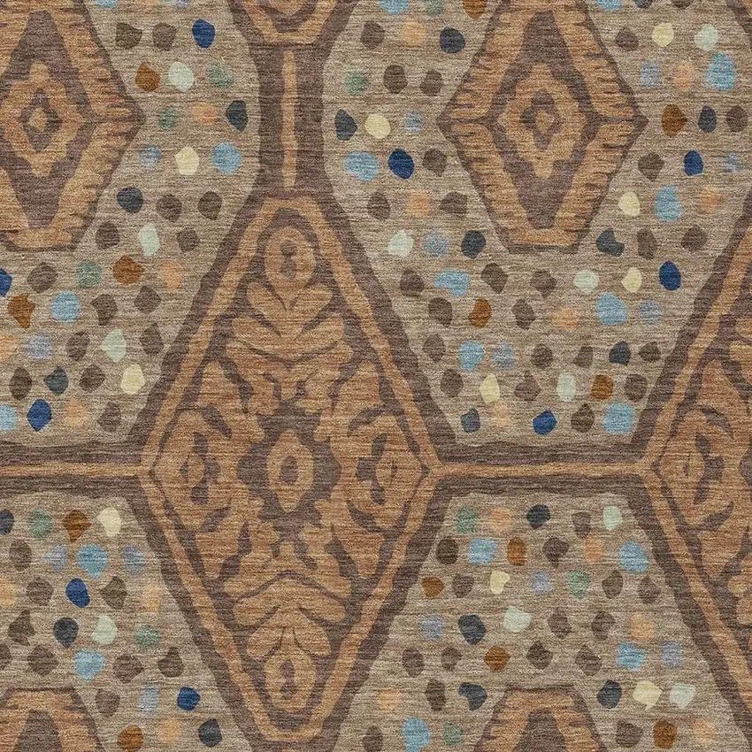 Copper And Orange Tribal Washable Indoor Outdoor Area Rug Photo 2