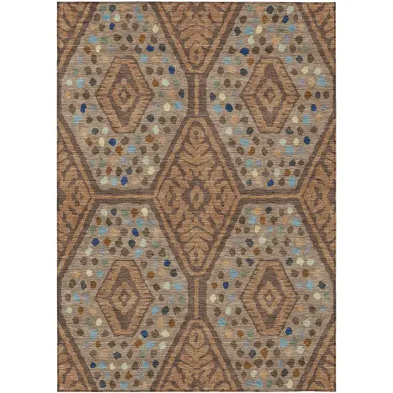 Copper And Orange Tribal Washable Indoor Outdoor Area Rug Photo 1